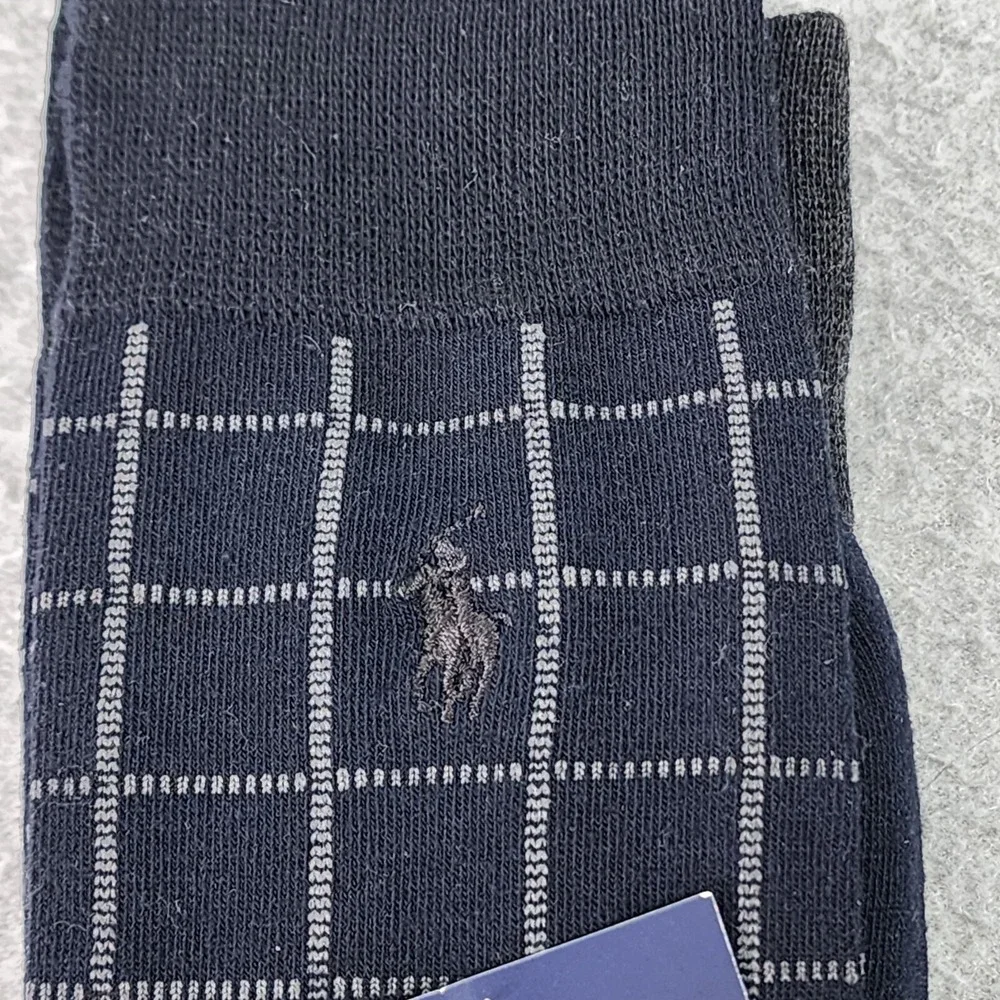 Polo Ralph Lauren Men Size 10-13 Logo Window Pane Solid Navy 3-Pairs Dress Socks